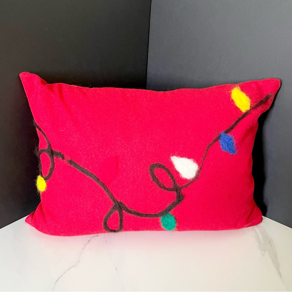 Christmas Lights Wool & Felt Holiday Pillow